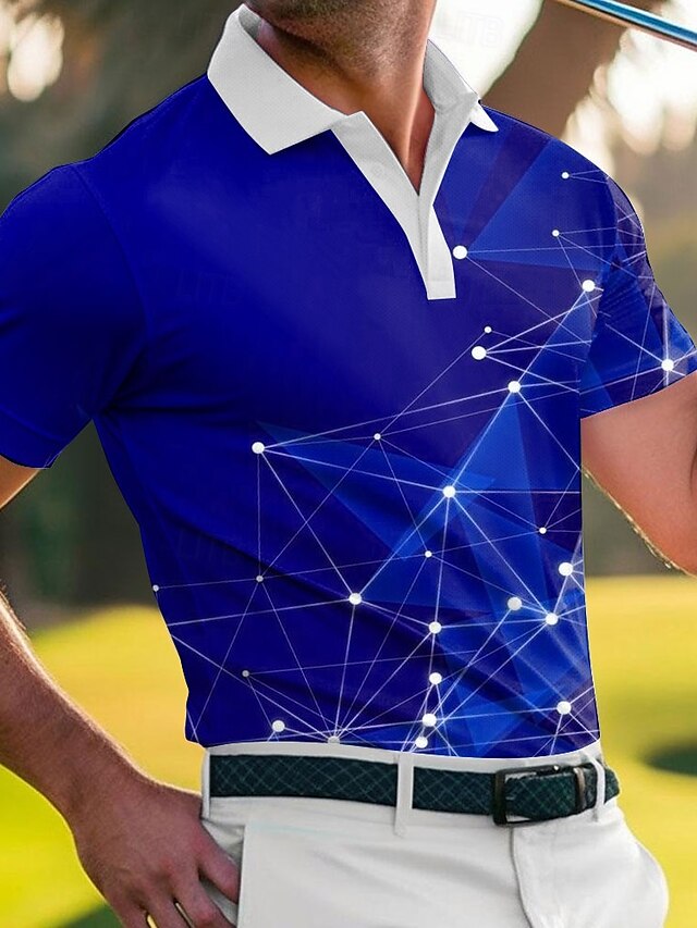  Homens Geométrico Golf Pólo Camisas Polo Esportivas Manga Curta Camisas polo Roupa de Esporte Roupa Esportiva Roupas para Lazer Roupa Diária Impressão 3D Botões Verão Vermelho Azul Royal Azul