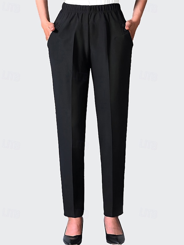  Per donna Pantaloni Eleganti Streetwear Casual Lunghezza intera Naturale Semplice Tasca Elastico in vita Comodo Formale Ufficio Affari Nero Autunno Vestibilità regolare