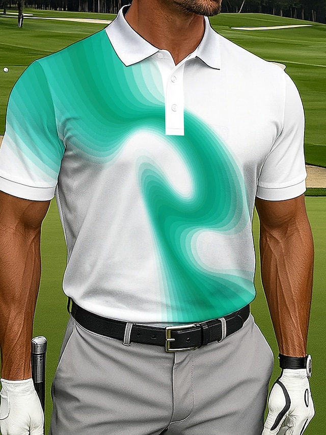  Miesten Polo Kausaliteetti Urheilu Sänkyjen avaus Lyhythihainen Muoti Moderni Geometrinen Golf 3D-tulostus Napit Kesä Violetti Järvensininen Sininen Polo