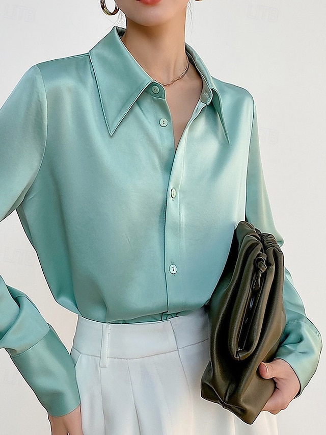  Per donna Camicia Semplice Elegante Moderno Manica Lunga Colletto a Camicia Top Regolari Quotidiano Ferie Bottoni Nero Bianco Verde Primavera Autunno