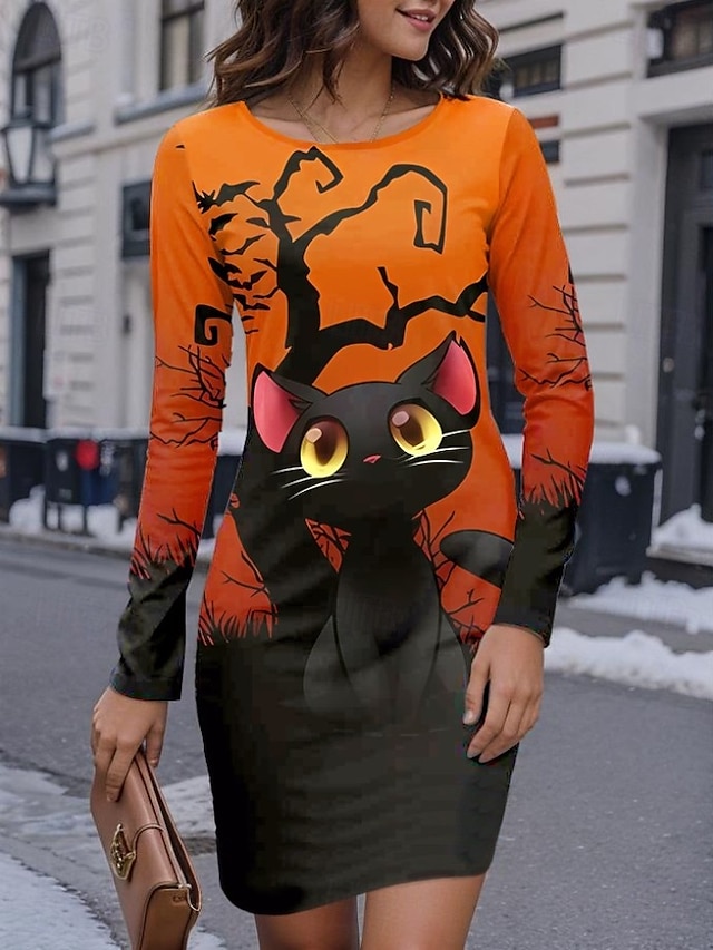  Damen Minikleid T-Shirt-Kleid Shiftkleid Sommerkleid Urlaub Lässig Party Täglich Normale Passform Grafik Tiermotiv Langarm Rundhalsausschnitt Schwarz Gelb Purpur Orange Frühling Herbst Winter