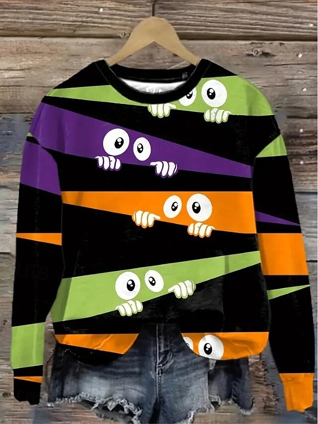  Damen Pullover Sweatshirt Grafik Schädel Halloween Mode Lässig Langarm Rundhalsausschnitt Rundhals Normale Oberteile Straße Alltagskleidung Lässig Druck Schwarz Braun Grün Hell Gray Dunkelgray Herbst