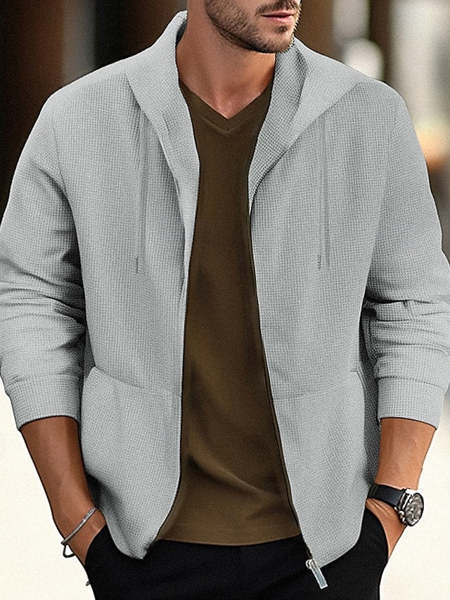  Hombre Chaqueta tipo gofre Chaqueta casual Chaqueta con capucha Vacaciones Diario Transpirable Bolsillo Primavera Otoño Plano Moda Clásico Con Capucha Regular Negro Blanco Azul Piscina Caqui Gris