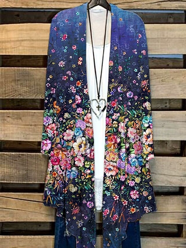 Women's Shirt Ombre Floral Graphic Elegant Stylish Basic Long Sleeve V Neck Regular Tops Daily Navy Blue Sky Blue Khaki Spring Fall4