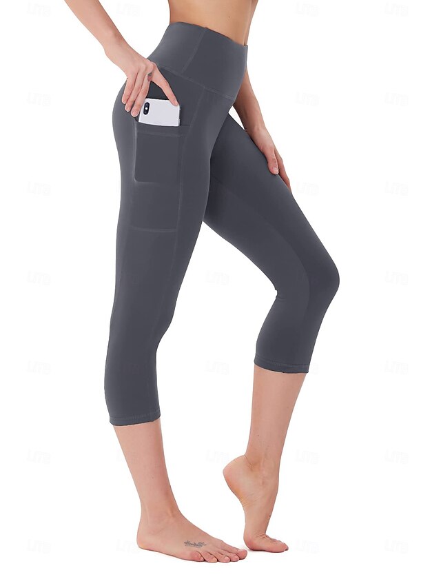  Per donna Pantaloni Eleganti Leggings Collant Atletico Lunghezza intera Vita Alta Semplice Tasche Laterali Comodo Sollevamento glutei Controllo addominale Yoga Casual Quotidiano Nero Rosa Borgogna