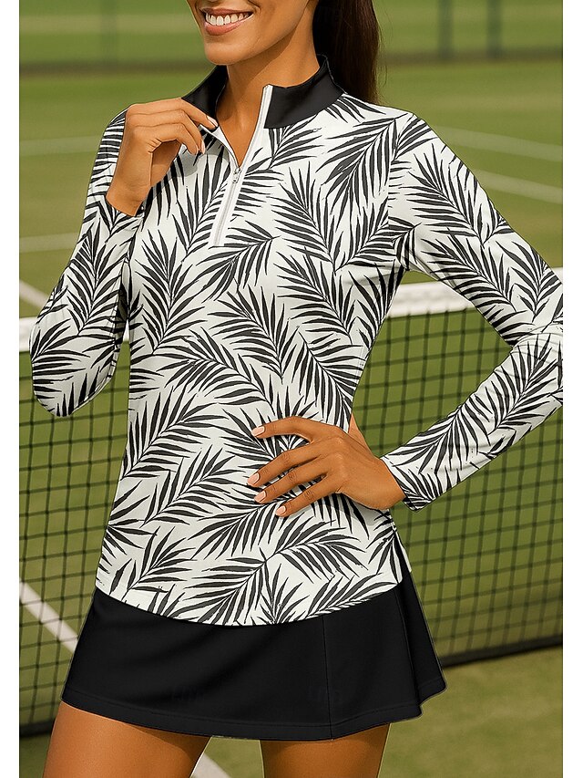 Women's Floral Trees / Leaves Sport Shirt Golf Polo Shirt Tennis Shirt Tennis Top Long Sleeve Zipper Floral UPF50+ UV Resistant High Elasticity Moisture Wicking Breathable Tennis Golf Pickleball4