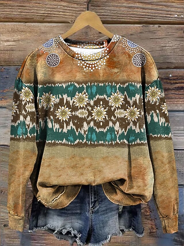 Women's Pullover Sweatshirt Graphic Tribal Abstract Fashion Casual Long Sleeve Crew Neck Regular Tops Street Dailywear Casual Print Blue Purple Khaki Fall Winter4