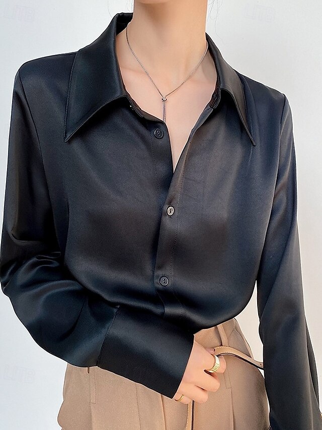  Per donna Camicia Semplice Elegante Moderno Manica Lunga Colletto a Camicia Top Regolari Quotidiano Ferie Bottoni Nero Bianco Verde Primavera Autunno