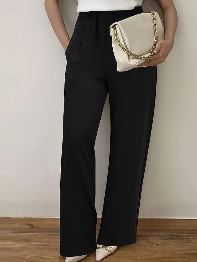  Per donna Gamba larga Pantaloni Eleganti Moda Streetwear Lunghezza intera Naturale Semplice Tasca Elastico in vita Confortevole Formale Ufficio Uscire Grigio Nero Autunno Vestibilità regolare