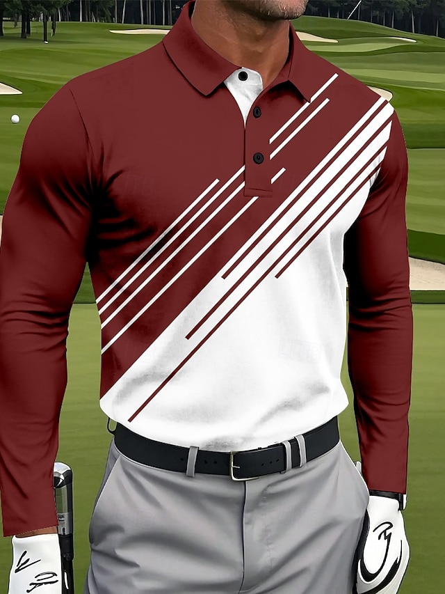  Hombre Geométrico Línea Polo Manga Larga Camisas de polo Camisas con cuello Ropa deportiva Ropa Deportiva Ropa Cotidiana Impresión 3D Primavera Otoño Invierno Negro Rojo Azul Marino