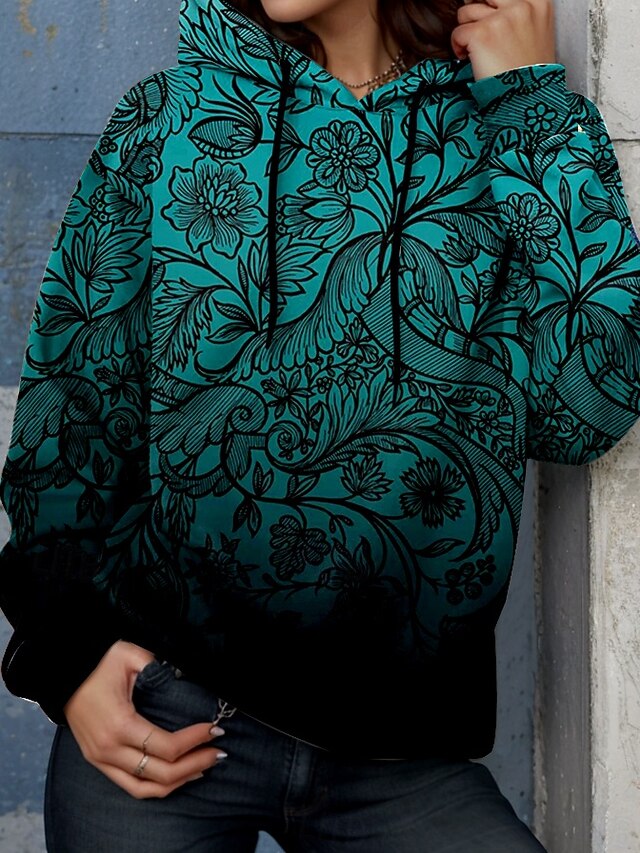 Women's Hoodie Pullover Sweatshirt Oversized Long Sleeve Casual Graphic Floral Paisley Warm Active Hooded Regular Tops Street Dailywear Print Red Purple Green Spring Fall Winter4