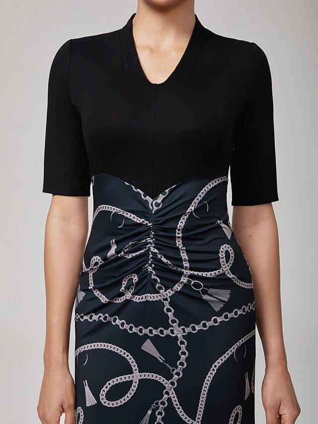Lyocell Chain Print Colorblock Fishtail Dress 2026 - $67.99