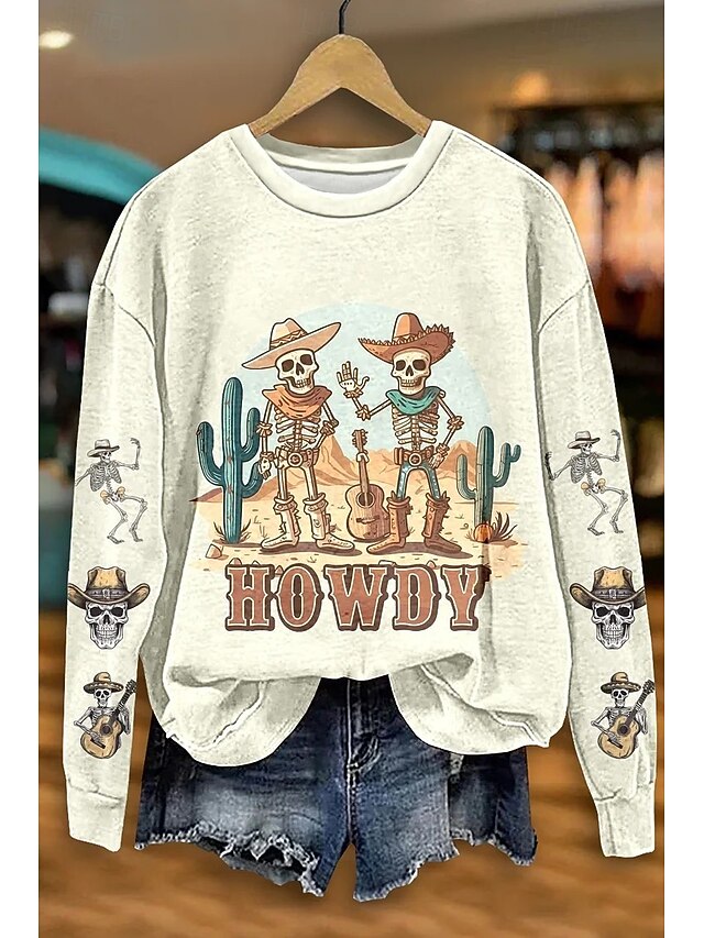 Halloween Women's Sweatshirts Skulls Graphic Casual Long Sleeve Crew Neck Round Neck Regular Tops Street Dailywear Casual Print Maroon White Fall Winter3