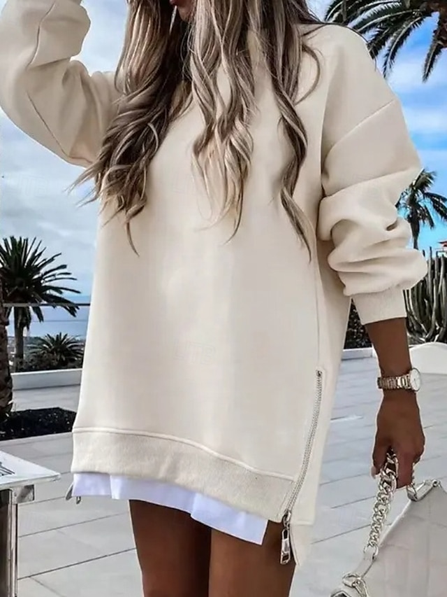  Per donna Felpa Pullover Felpe Semplice Casual Manica Lunga Girocollo Top Regolari Streetwear Ferie Patchwork Nero Beige Grigio Autunno Inverno