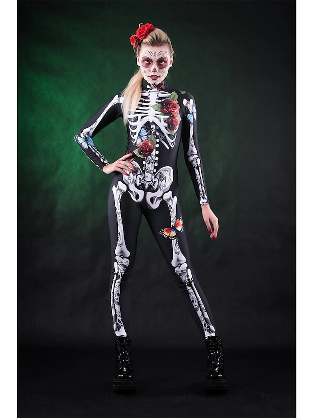  Schelet Craniu Craniu de zahăr Halloween Salopetă Costumul catsuit complet Costum înfricoșător Pentru copii Adulți Bărbați Pentru femei Băieți Halloween Carnaval Ziua morților Performanță Petrecere