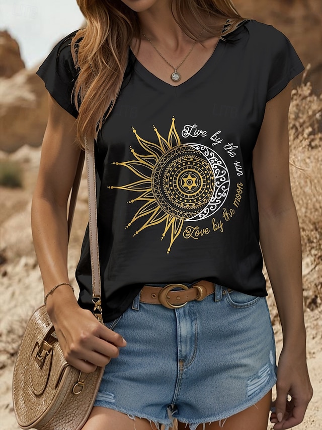  Women's Camisole Tank Top Graphic Geometric Moon Vintage Stylish Classic Sleeveless Short Sleeve V Neck Regular Tops Daily Vacation Wear Print Black White Yellow Red Blue Summer Spring
