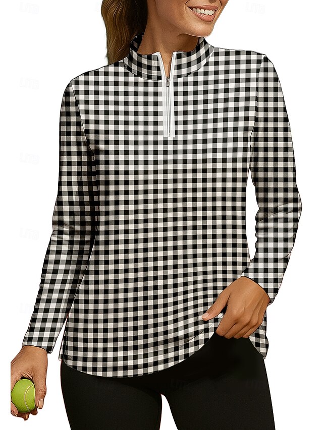 Women's Plaid Checkered Checkered Shirt Sport Shirt Golf Polo Shirt Tennis Shirt Long Sleeve Zipper Floral UPF50+ UV Resistant High Elasticity Moisture Wicking Breathable Volleyball Tennis Golf High4