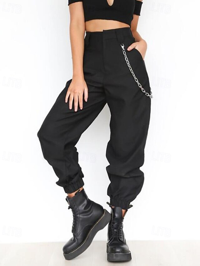 Women's Cargo Pants Slacks Streetwear Full Length Natural Plain Pocket Soft Street Daily Wear Weekend Black Fall Regular Fit4