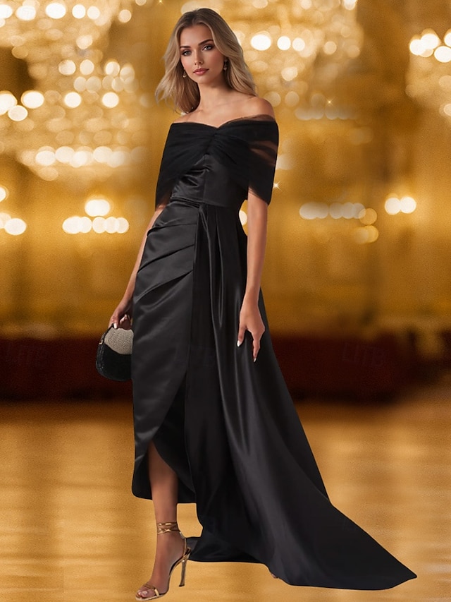 Ball Gown Evening Gown Minimalist Dress Formal Floor Length Sleeveless Off Shoulder Tulle Backless with Pleats