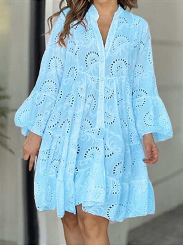 Women's Mini Dress Lace Dress Casual Dress Fashion Modern Daily Beach Weekend Regular Fit Plain Long Sleeve V Neck Pink Blue Green Spring Fall4