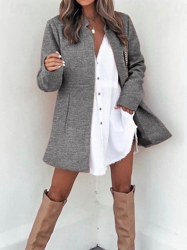  Mujer Abrigo Mantiene abrigado Cómodo Bolsillo Moda Moderno Plano Trabajo Diario Frente Abierto Regular Escote Chino Ajuste regular Manga Larga Ropa de calle Negro Marrón Caqui Otoño Invierno
