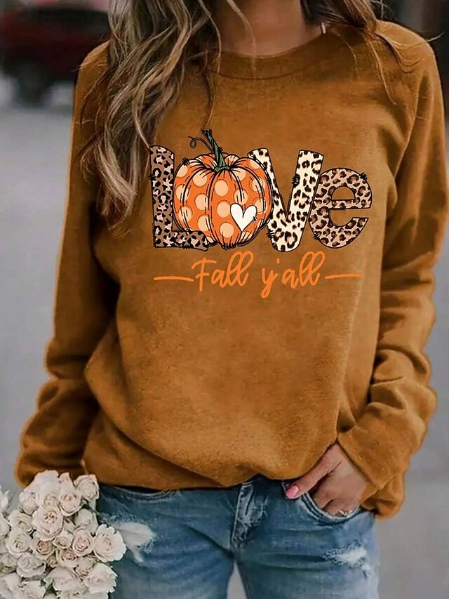 Halloween Women's Pullover Sweatshirt Hoodies Pumpkin Graphic Leopard Fashion Casual Long Sleeve Crew Neck Round Neck Regular Tops Street Dailywear Print Brown Spring Fall Winter4
