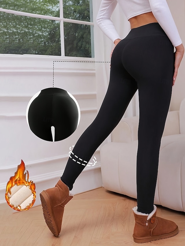  Per donna Taglia EU / US Collant Fodera in pile accogliente Elegante Athleisure Lunghezza intera Vita Alta Tinta unita Lavorato a maglia Base Comodo Morbido Confortevole Micro-elastico Sport