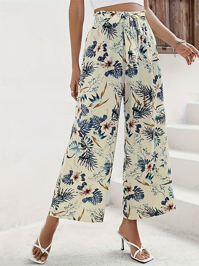  Per donna Gamba larga Pantaloni Corti Pantaloni Palazzo Moda Streetwear Lunghezza alla caviglia Vita Alta Piante Elastico in vita Traspirabilità Confortevole Streetwear Abbigliamento quotidiano Uscire