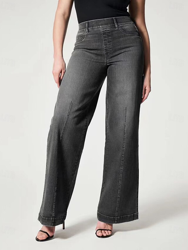  Damen Weites Bein Stoffhosen Lässig Weich Wadenlang Natürliche Taille Einfach Weites Bein Bequem Straße Wochenende Schwarz Weiß Blau Frühling Herbst Lässiger Schnitt