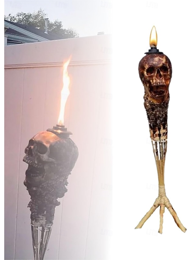  手作りのスカルティキトーチ、ハロウィーンのスカルガーデンパティオ装飾トーチ、耐候性屋外パティオ照明ガーデントーチ、ハロウィーンのスタイリッシュな不気味なトーチライト屋外ガーデン装飾用