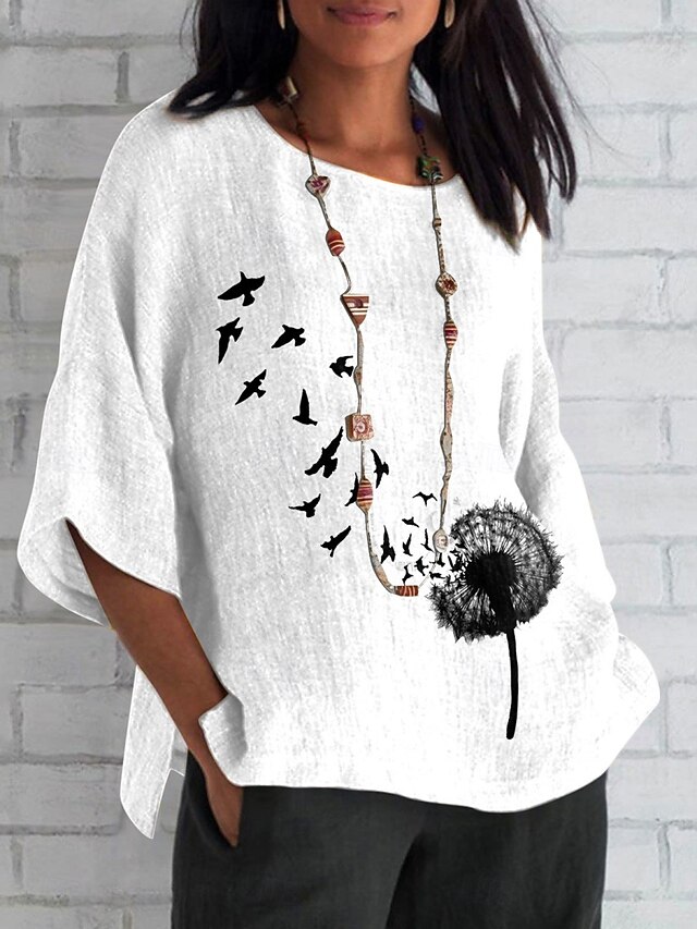 Women's Shirt Graphic Daily Casual 3/4 Length Sleeve Crew Neck Regular Tops Daily Holiday Print White Summer Spring Fall4