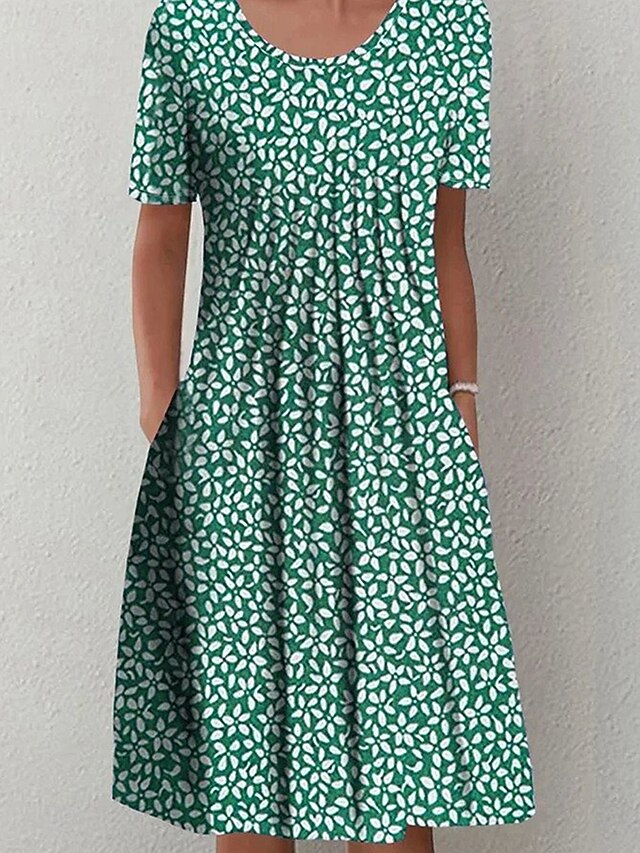 Women's Midi Dress Shift Dress Summer Dress Vacation Casual Daily Regular Fit Graphic Geometric Half Sleeve Crew Neck Burgundy Blue Green Summer Spring4