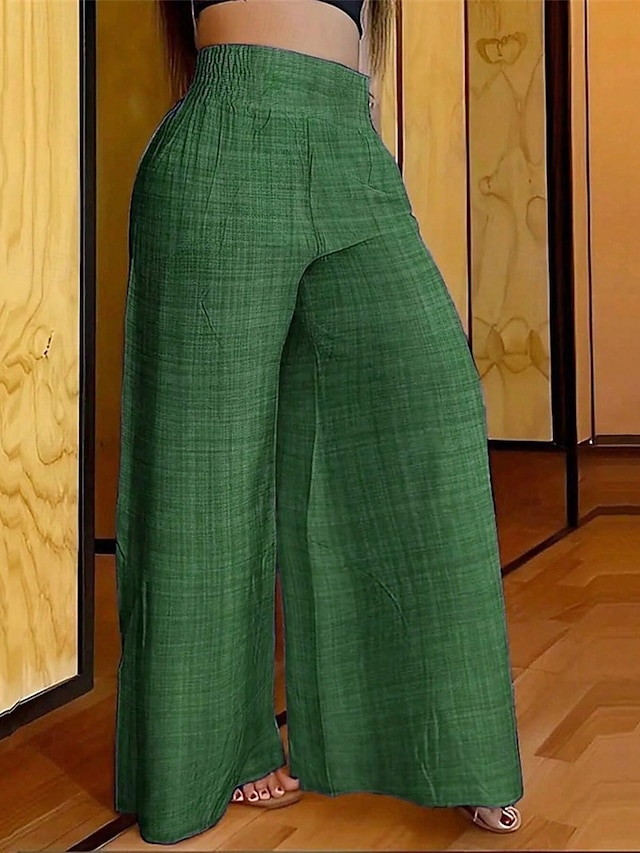  Pentru femei Picior Larg Pantaloni Pantaloni Palazzo Modă Șic Stradă Lungime totală Talie Înaltă Simplu Talie elastică Respirabilitate Comfortabil Stradă Purtare Zilnică Ieșire Roșu Vin Negru