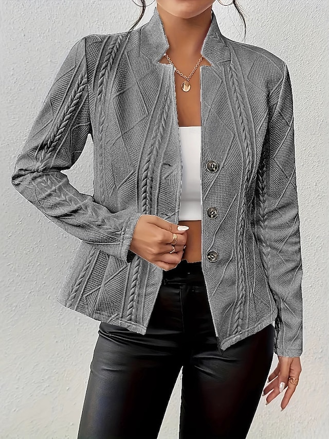  Damen Blazer Bequem Atmungsaktiv Knöpfe Mode Modern Einfach Arbeit Täglich Regulär Stehkragen Normale Passform Langarm Oberbekleidung Schwarz Weiß Rosa Frühling Herbst