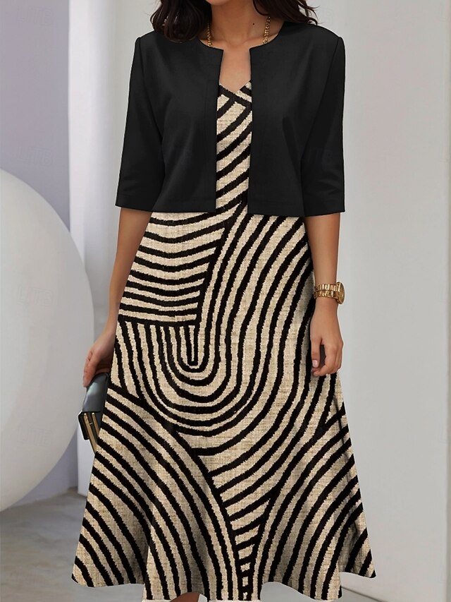 Women's Two Piece Dress Sets Midi Dress with Jacket Elegant A Line