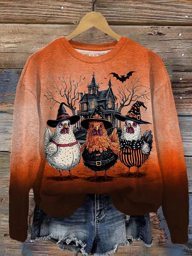 Halloween Women's Pullover Sweatshirt Bat Graphic Animal Fashion Casual Long Sleeve Crew Neck Regular Tops Street Dailywear Casual Print Yellow Orange Brown Fall Winter4