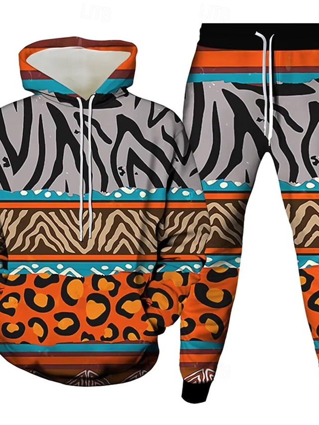  Hombre Graphic 2 piezas Conjuntos de sudaderas 3D Chándal Sudadera con capucha Manga Larga Pantalones largos Con Capucha Casual / Diario Ropa Deportiva Impresión 3D Primavera Otoño Invierno Naranja