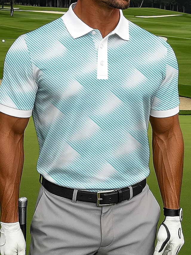  Per uomo Polo Casuale Sportivo Collo ripiegato Manica Corta Moda Tempo libero Geometrico Golf Stampa 3D Bottoni Estate Blu lago Blu Azzurro cielo Polo
