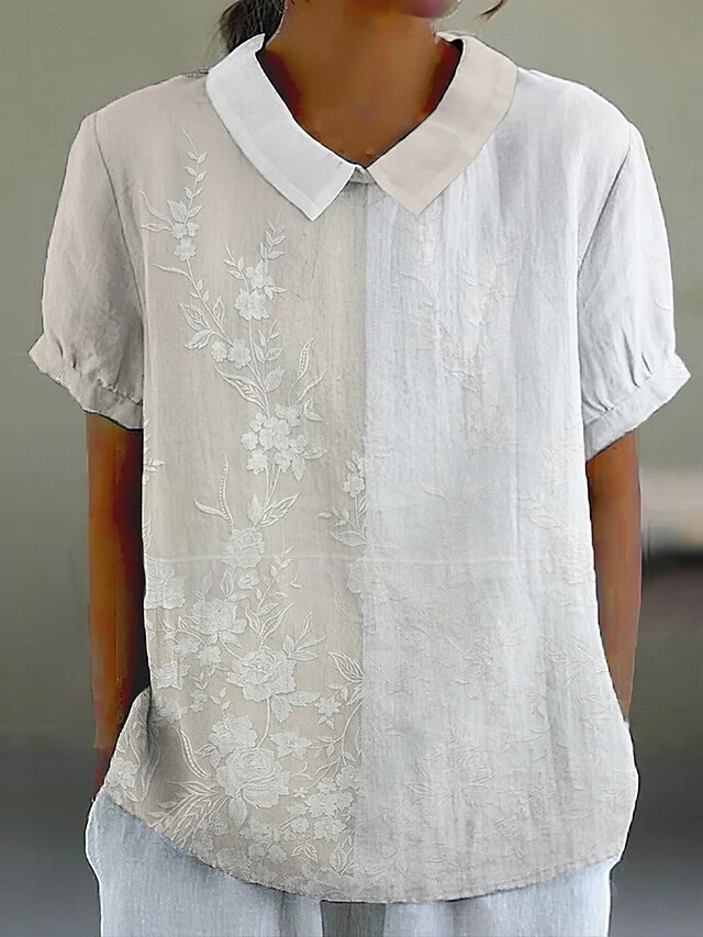 Women's Shirt Floral Daily Casual Short Sleeve Shirt Collar Regular Tops Daily Holiday Buttons Print White Summer Spring4
