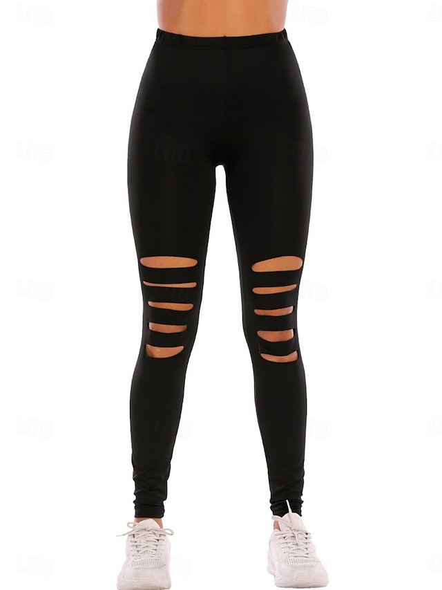  Dame Leggins Hyggelige leggings Gade Afslappet Lang Høj Talje Vanlig Ribbet Højt snit Åndbarhed Blød Elastisk Ferierejse Gade Dagligdagstøj Sort Efterår Regulær