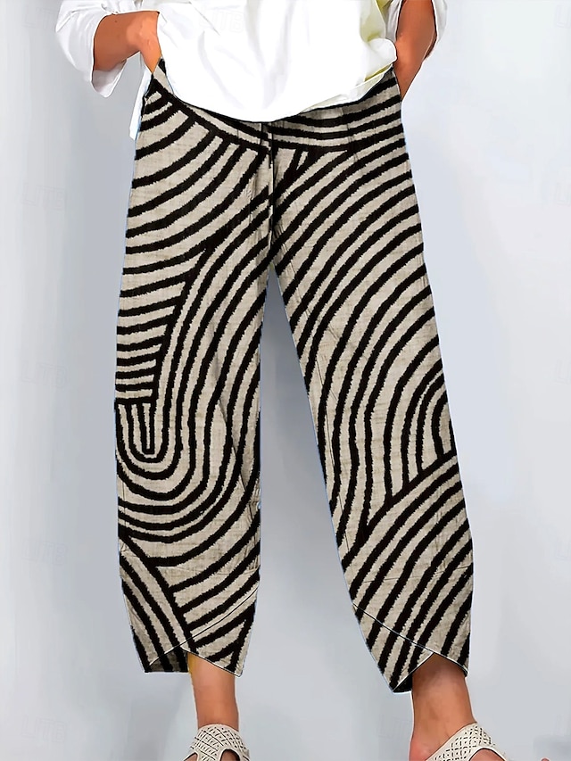  Per donna Gamba larga Chinos Pantaloni Larghi Vacanza Vintage Stile Etnico Lunghezza alla caviglia Vita Alta Grafico Geometrico A Pois Patchwork Coulisse Stampa Traspirante Inelastico All'aperto