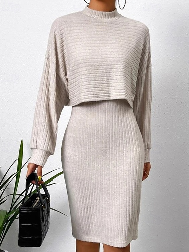  Dámské Sada šatů Slip Dress Na běžné nošení Semiformální šaty Bez vzoru Design Mini šaty Dlouhý rukáv Tričkový Venkovní Rande Černá Nebeská modř Meruňková Jaro Podzim Běžný