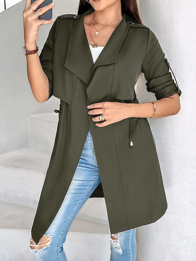  Femmes Veste Décontractée Confortable Respirant Avec Poches Mode Occasionnel Uni Vacances Rue Occasionnel Tenue quotidienne Ouvert devant Régulier Col Rabattu Coupe régulière manche longue Vêtements