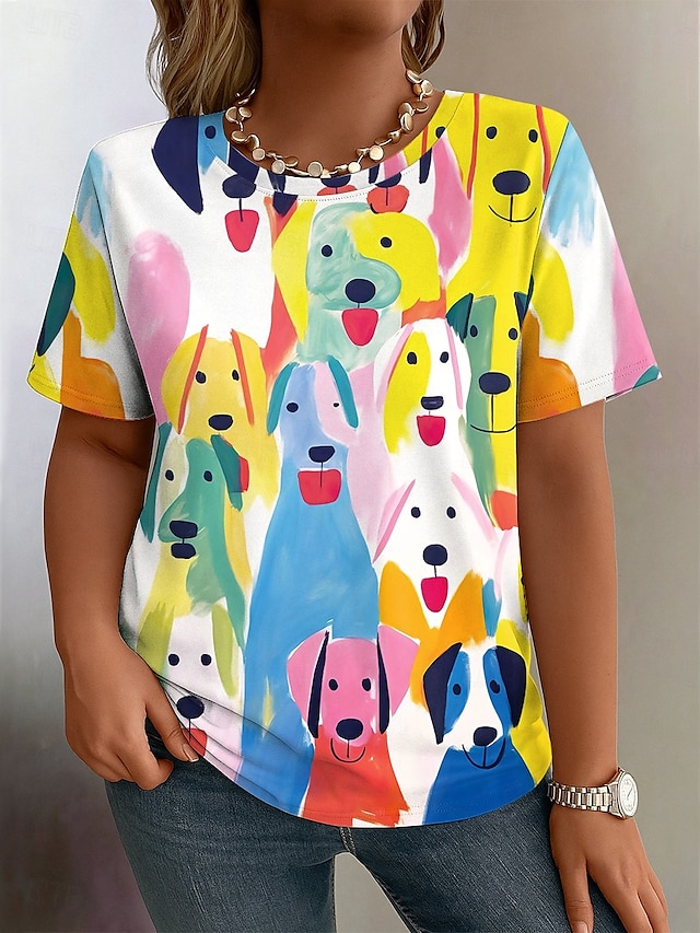 Femmes Grande taille Hauts T-shirt Graphique Animal Imprimé Manche Courte Col ras du cou Occasionnel Quotidien Polyester Printemps Automne Noir Jaune
