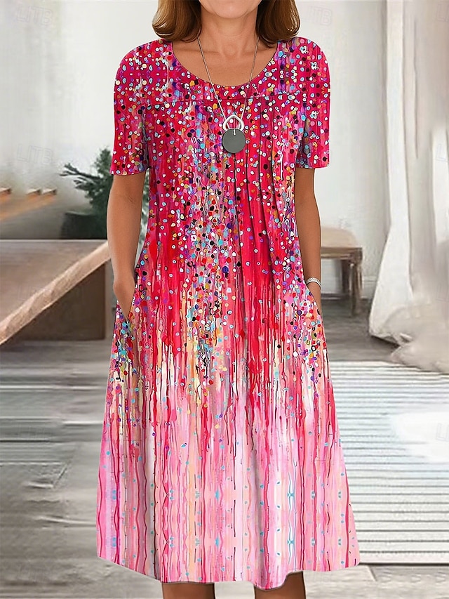  Pentru femei Rochii Midi Rochii Tricou Rochie A line Rochie de vară Vacanță Casual Zilnic Fit regulat Ombre Grafic Manșon scurt Stil Nautic Roșu-aprins Albastru piscină Mov Trifoi Vară Primăvară