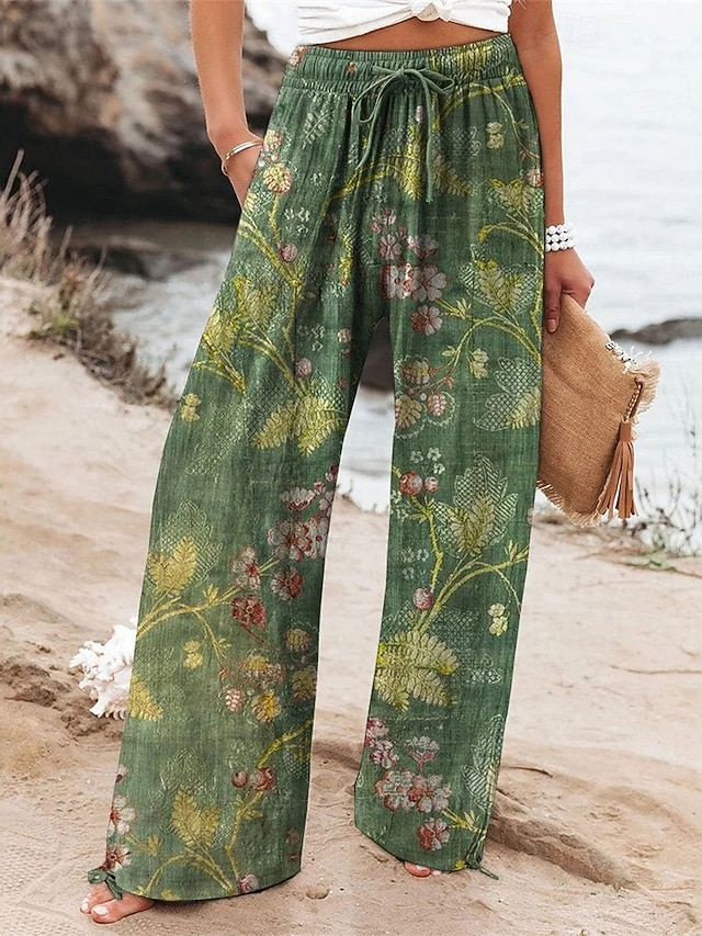  Per donna Gamba larga Pantaloni Pantaloni Palazzo Moda Boho Lunghezza intera Vita Alta Fiore Elastico in vita Coulisse Stampato Traspirabilità Confortevole Streetwear Abbigliamento quotidiano Uscire