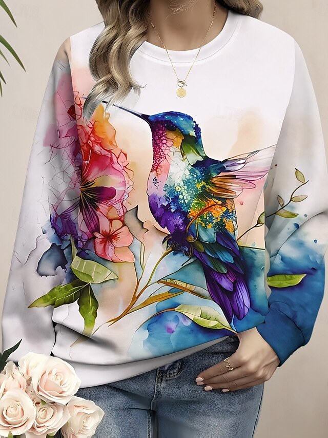 Women's Pullover Sweatshirt Hoodies Floral Graphic Animal Fashion Casual Long Sleeve Crew Neck Regular Tops Street Dailywear Print White Spring Fall Winter4