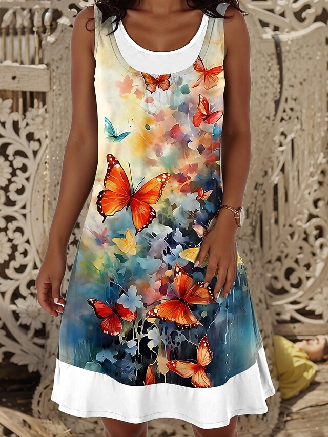 Women's Mini Dress T Shirt Dress Tee Dress Sundress A Line Dress Vacation Casual Daily Regular Fit Graphic Animal Sleeveless Crew Neck Pink Purple Orange Summer Spring Fall4