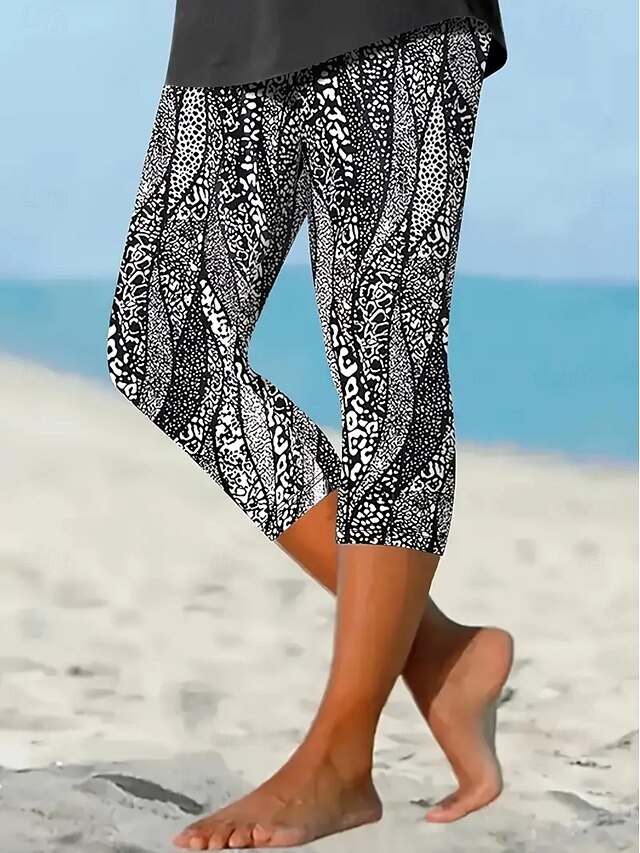 Women's Leggings Vacation Vintage Ethnic Style Capris High Waist Graphic Abstract Comfy Quick Dry Breathability Stretchy Formal Outdoor Vacation Black Summer Spring Skinny4