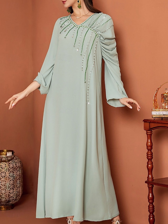  Ligne A Robe de Mère de Mariée  Élégant Col en V Longueur au sol Chiffon manche longue avec Cristaux 2025